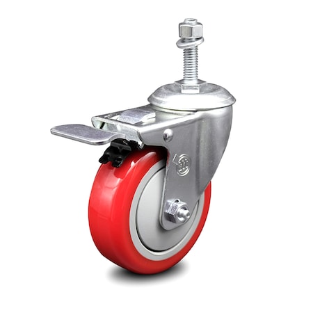 Service Caster 4 Inch Red Polyurethane Swivel 3/8 Inch Stem Caster with Total Lock Brake SCC SCC-TSTTL20S414-PPUB-RED-381615